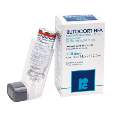 BUTOCORTP HFA. SALBUTAMOL. DIPROPIONATO DE BECLOMETASONA. 100/50MCG/DOSIS. AEROSOL PARA INHALACION. FRASCO 250 DOSIS.